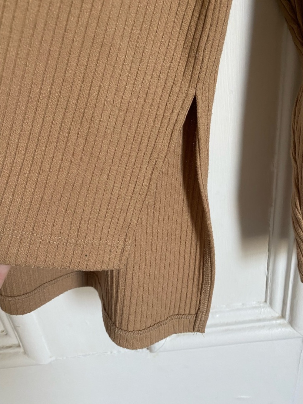 Ribbed Long Sleeve Mock Neck Sweater - Camel - Picture 7 of 8